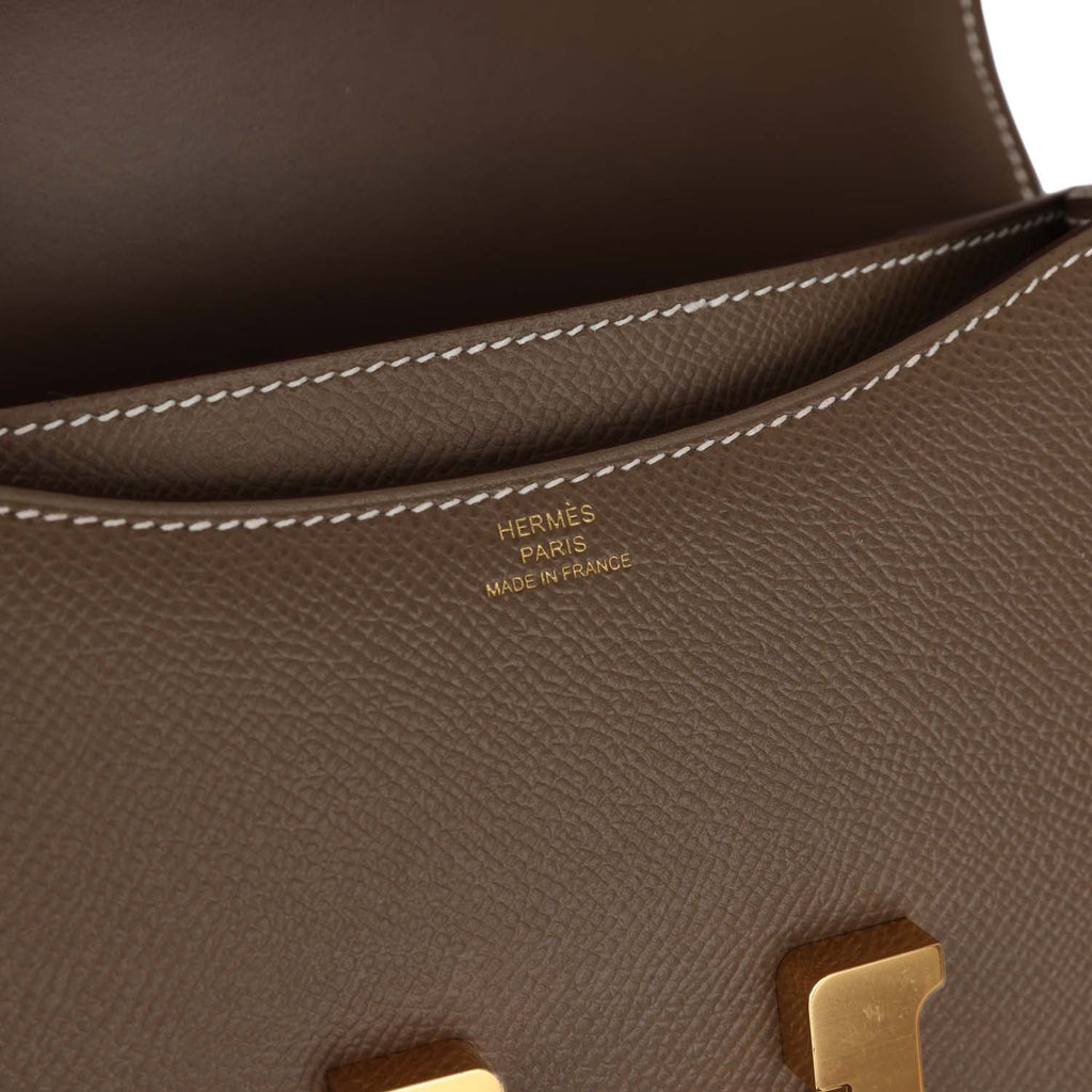 Hermes Constance Mini 18 Bag Etoupe Gold Hardware Epsom Leather at 1stDibs