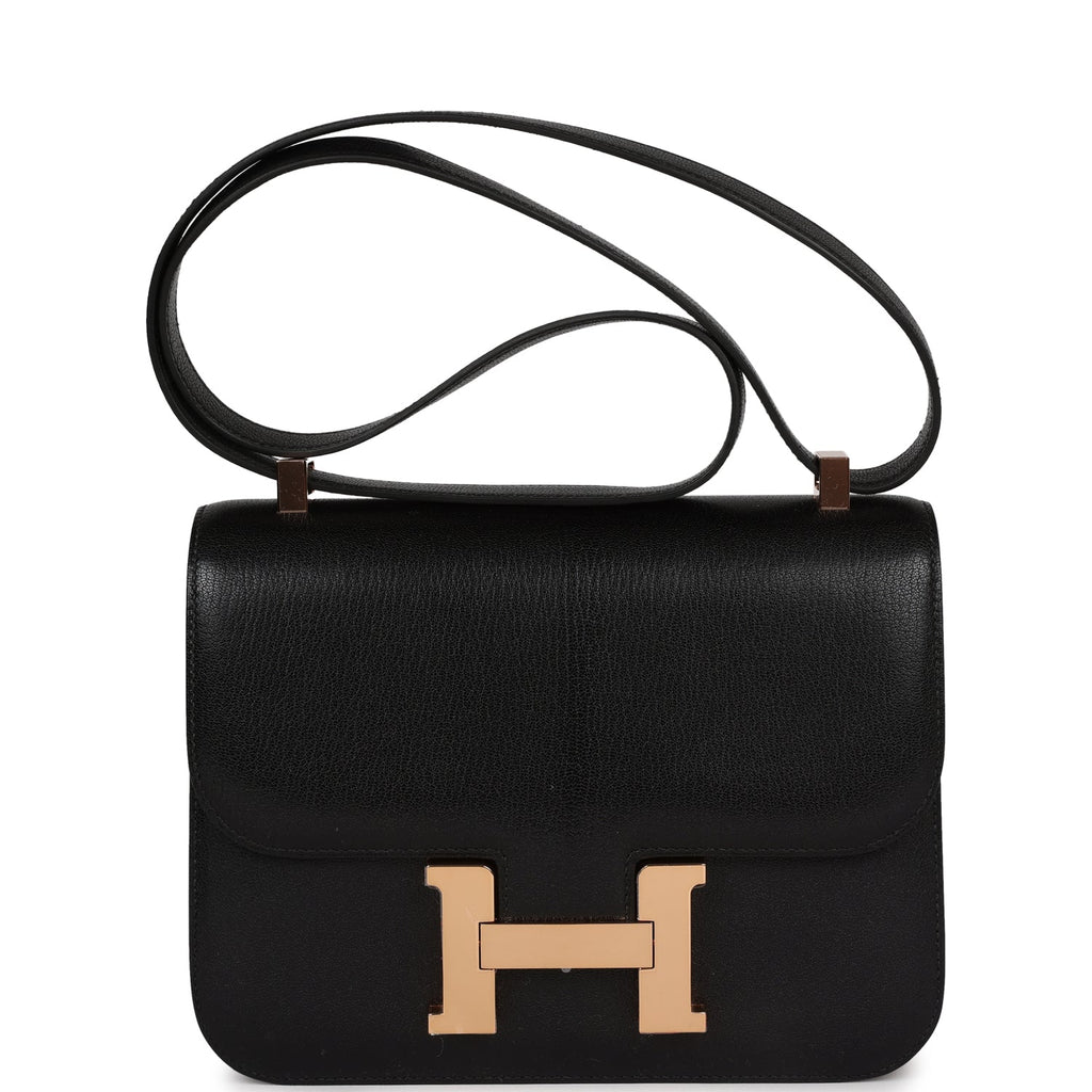 Hermes Constance 1-24 Black Chevre Chamkila Rose Gold Hardware – Madison  Avenue Couture