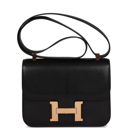 Hermes Constance 1-24 Black Chevre Chamkila Rose Gold Hardware
