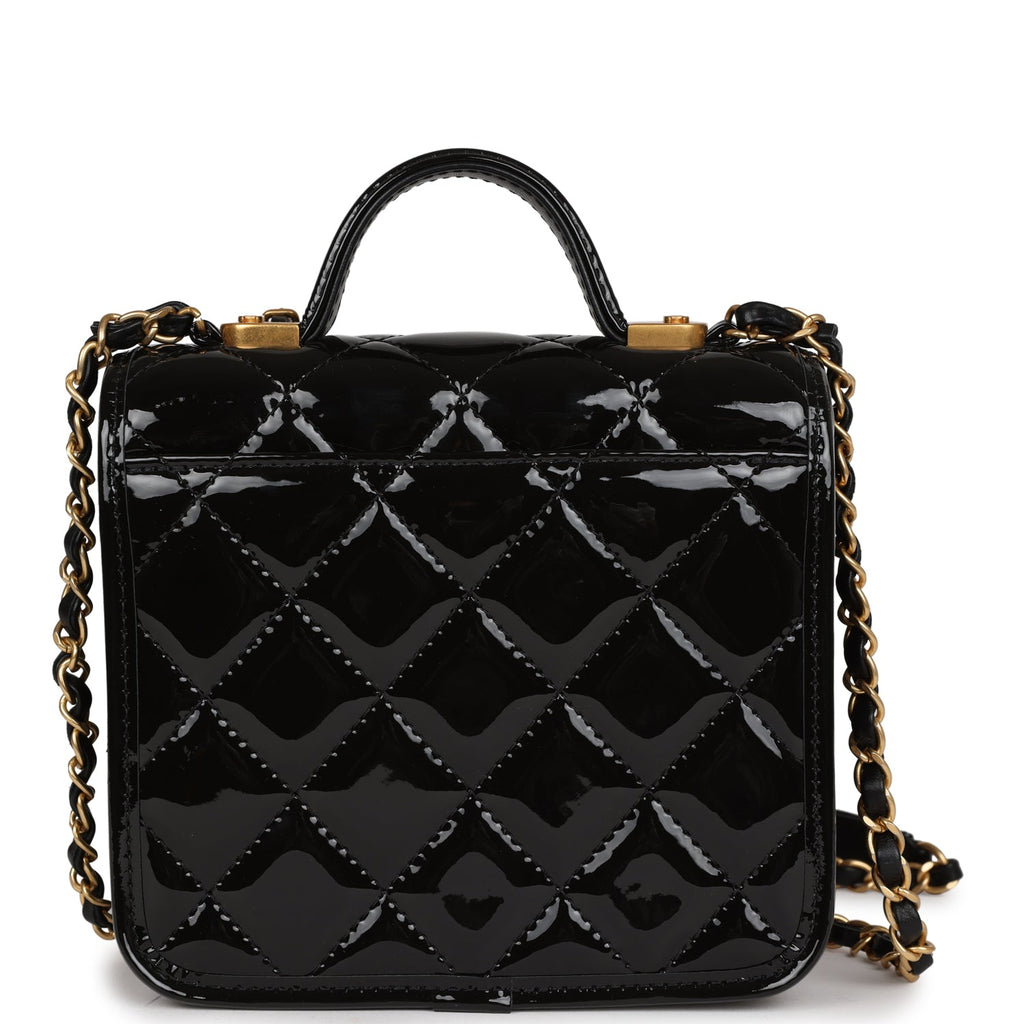 Chanel School Memory Square Top Handle Flap Bag Black Patent Leather A –  Madison Avenue Couture