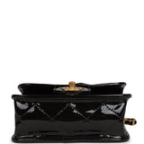 Chanel School Memory Square Top Handle Flap Bag Black Patent Leather Antique Gold Hardware