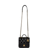 Chanel School Memory Square Top Handle Flap Bag Black Patent Leather Antique Gold Hardware