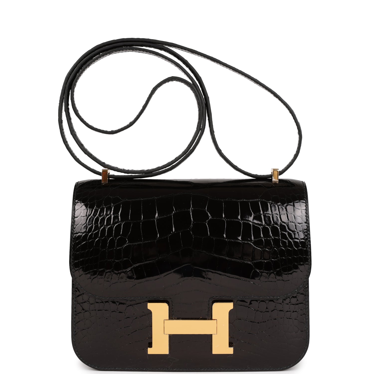 Hermes Constance 18 Black Shiny Alligator Gold Hardware – Madison ...