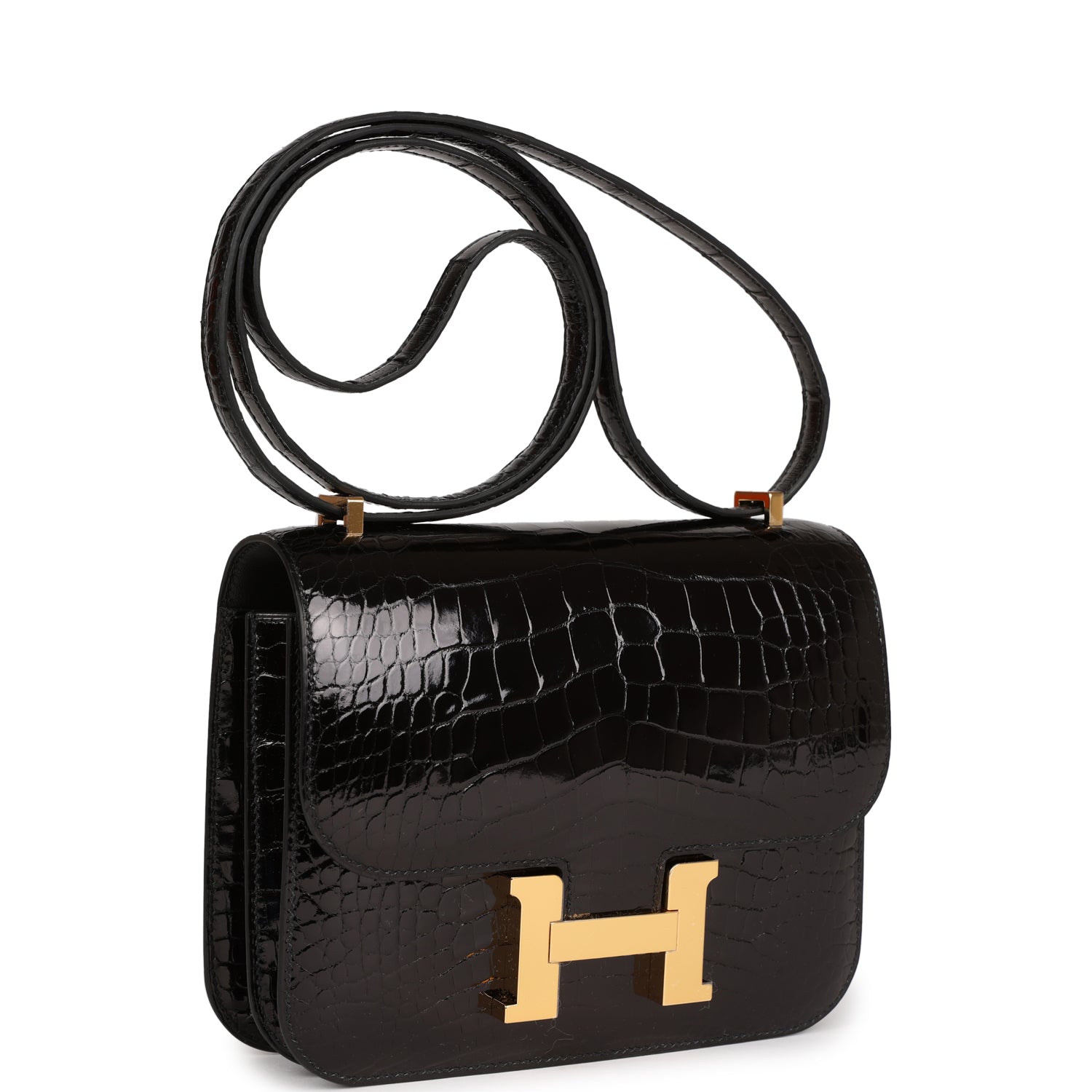 Hermes Constance 18 Black Shiny Alligator Gold Hardware – Madison ...