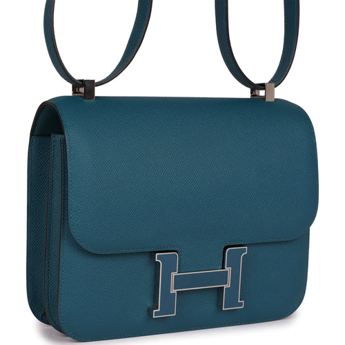 Pre-owned Hermes Constance 24 Vert Bosphore Epsom Lacquer Palladium Hardware
