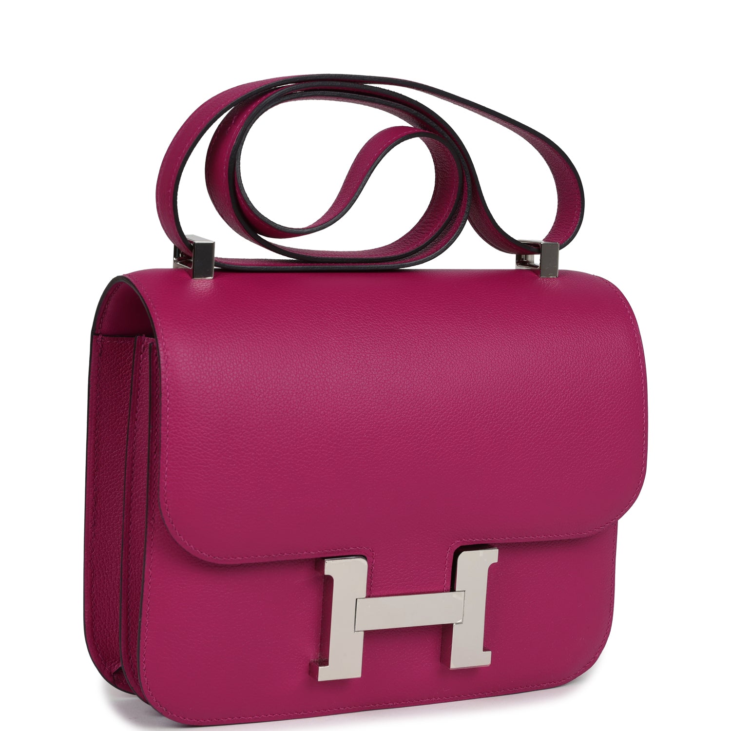 Pre-owned Hermes Constance 24 Rose Pourpre Evercolor Palladium Hardwar