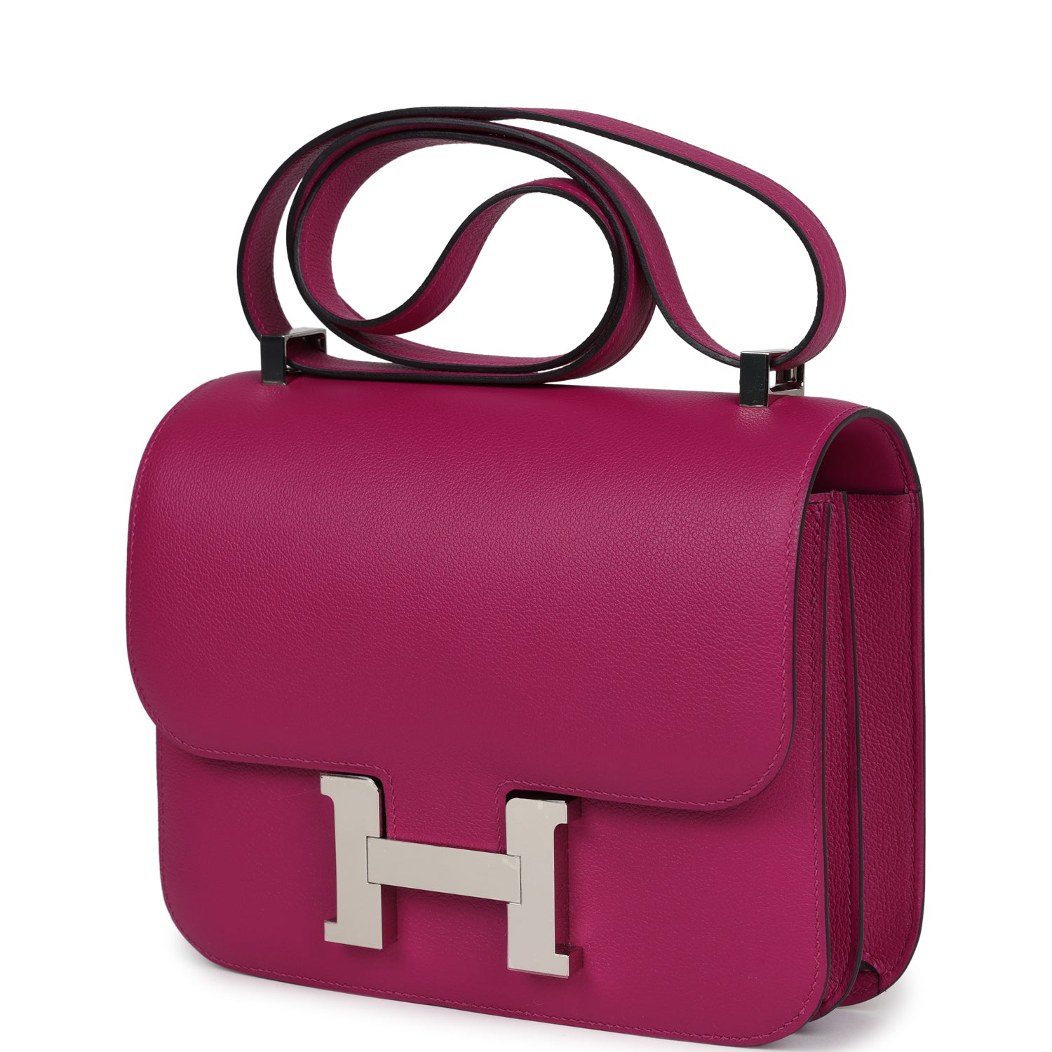 Pre-owned Hermes Constance 24 Rose Pourpre Evercolor Palladium Hardwar