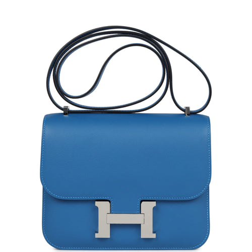 Pre-owned Hermes Constance 18 Mykonos Verso Evercolor Palladium Hardware