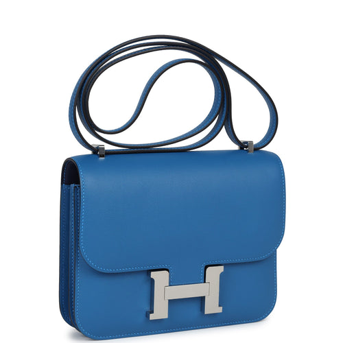 Pre-owned Hermes Constance 18 Mykonos Verso Evercolor Palladium Hardware