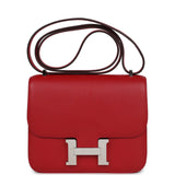 Pre-owned Hermes Constance 18 Rouge Casaque Evercolor Palladium Hardware