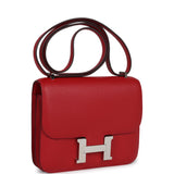 Pre-owned Hermes Constance 18 Rouge Casaque Evercolor Palladium Hardware