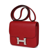 Pre-owned Hermes Constance 18 Rouge Casaque Evercolor Palladium Hardware