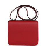 Pre-owned Hermes Constance 18 Rouge Casaque Evercolor Palladium Hardware