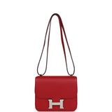 Pre-owned Hermes Constance 18 Rouge Casaque Evercolor Palladium Hardware