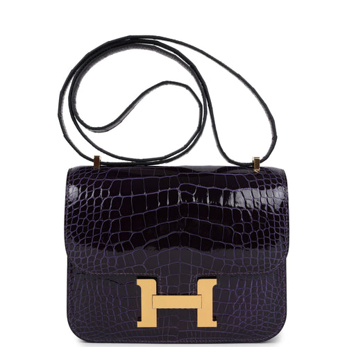 Hermes Constance 18 Amethyst Shiny Alligator Mississippiensis Gold Hardware