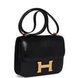 Pre-owned Hermes Constance 18 Black Varanus Niloticus Lizard Gold Hardware