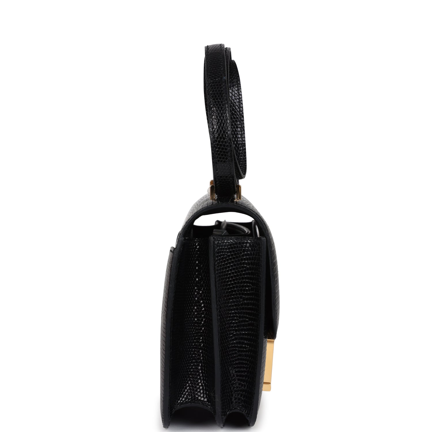 Preowned Constance 18 Black Varanus Niloticus Lizard Gold Hardware