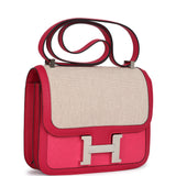 Pre-owned Hermes Constance 24 Rose Shocking and Ecru Toile H Berline and Framboise Swift Palladium Hardware