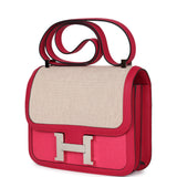 Pre-owned Hermes Constance 24 Rose Shocking and Ecru Toile H Berline and Framboise Swift Palladium Hardware