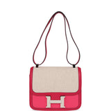 Pre-owned Hermes Constance 24 Rose Shocking and Ecru Toile H Berline and Framboise Swift Palladium Hardware