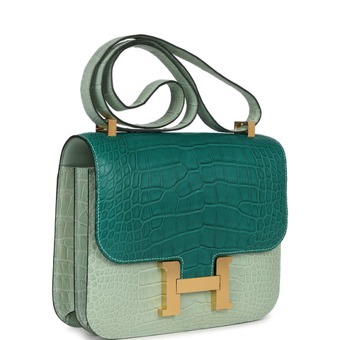 Hermes Constance 24 Bicolor Vert D'eau and Malachite Matte Alligator Gold Hardware