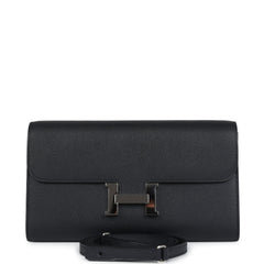 Pre-owned Hermes Constance Wallet To Go Black Epsom Palladium Hardware