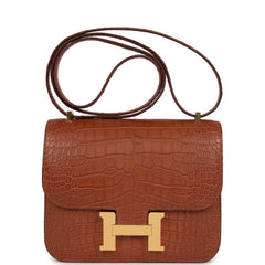 Pre-owned Hermes Constance 18 Gold Matte Alligator Gold Hardware