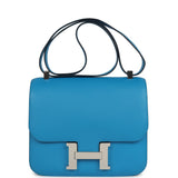 Pre-owned Hermes Constance 24 Bleu Zanzibar Evercolor Palladium Hardware front