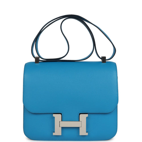 Pre-owned Hermes Constance 24 Bleu Zanzibar Evercolor Palladium Hardware front