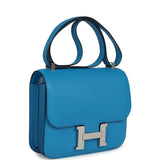 Pre-owned Hermes Constance 24 Bleu Zanzibar Evercolor Palladium Hardware side 1