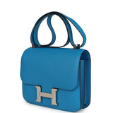 Pre-owned Hermes Constance 24 Bleu Zanzibar Evercolor Palladium Hardware side 2