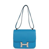 Pre-owned Hermes Constance 24 Bleu Zanzibar Evercolor Palladium Hardware front 1