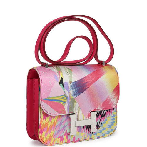 Pre-owned Hermes Constance 18 "Marble Silk" Rose Mexico Swift Palladium Hardware