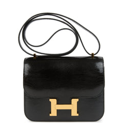 Hermes Constance 18 Black Varanus Salvator Lizard Gold Hardware