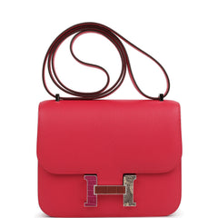 Pre-owned Hermes Constance 18 Rose Extreme Epsom Marquette Palladium Hardware