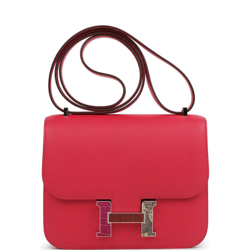 Pre-owned Hermes Constance 18 Rose Extreme Epsom Marquette Palladium Hardware