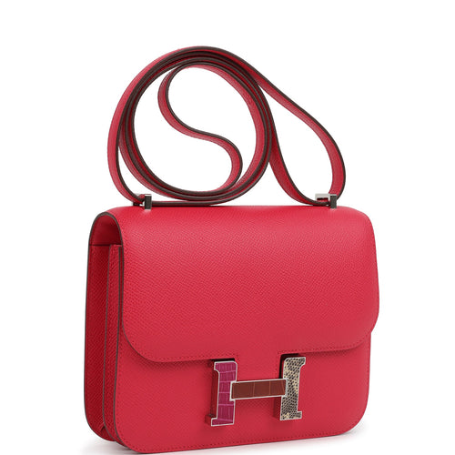 Pre-owned Hermes Constance 18 Rose Extreme Epsom Marquette Palladium Hardware