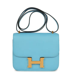 Hermes Constance 1-18 Celeste Epsom Gold Hardware