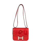 Hermes Constance 18 "Dancing Flowers" Rouge De Coeur Embroidered Swift Palladium Hardware