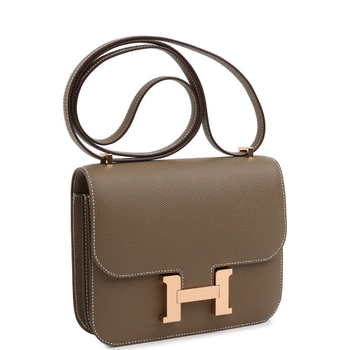 Pre-owned Hermes Constance 18 Etoupe Epsom Rose Gold Hardware