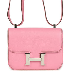 Pre-owned Hermes Micro Constance 14 Bubblegum Epsom Palladium Hardware