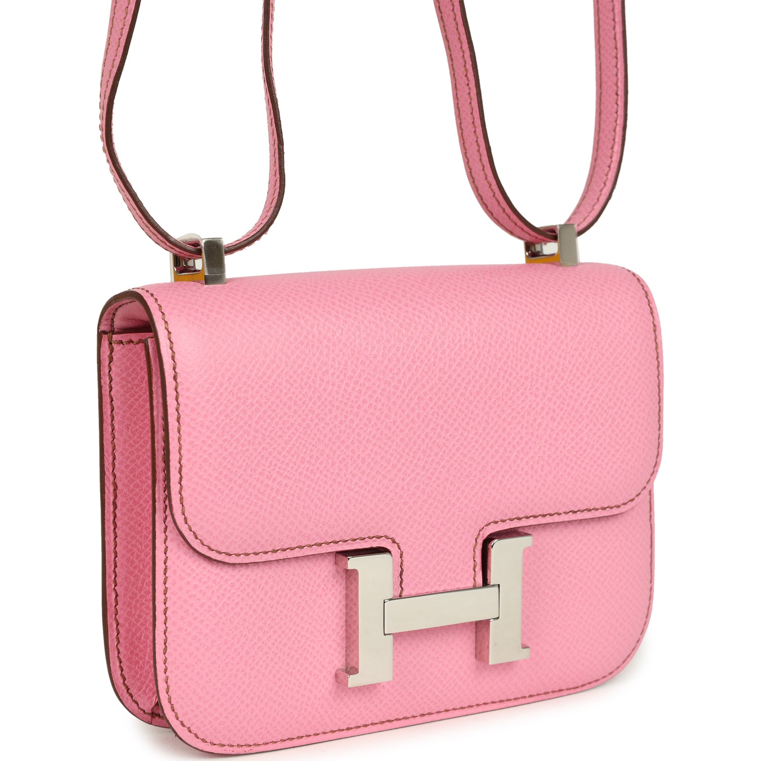 Pre-owned Hermes Micro Constance 14 Bubblegum Epsom Palladium Hardware