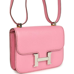 Pre-owned Hermes Micro Constance 14 Bubblegum Epsom Palladium Hardware