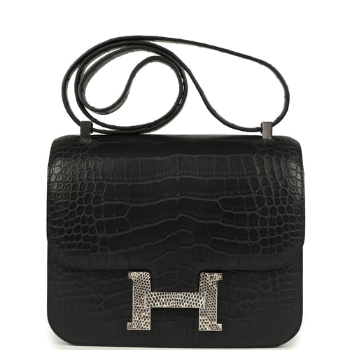 Hermes Constance 24 Black Matte Alligator and Ombre Lizard Marquette Palladium Hardware