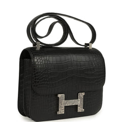 Hermes Constance 24 Black Matte Alligator and Ombre Lizard Marquette Palladium Hardware