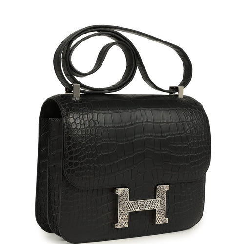 Hermes Constance 24 Black Matte Alligator and Ombre Lizard Marquette Palladium Hardware