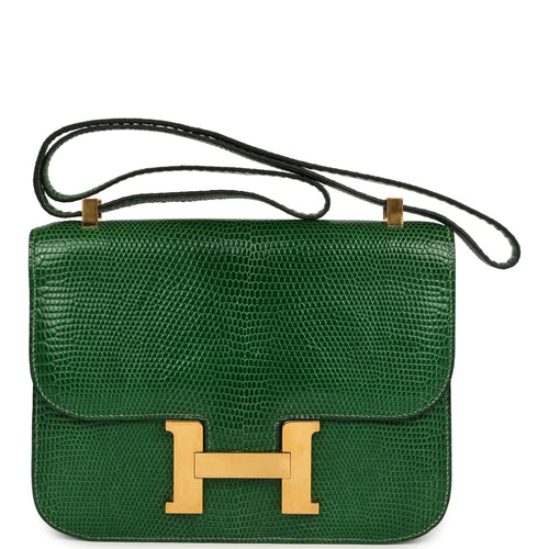 Vintage Hermes Constance 24 Vert Emerald Varanus Salvator Lizard Gold Hardware