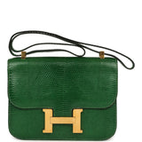 Vintage Hermes Constance 24 Vert Emerald Varanus Salvator Lizard Gold Hardware