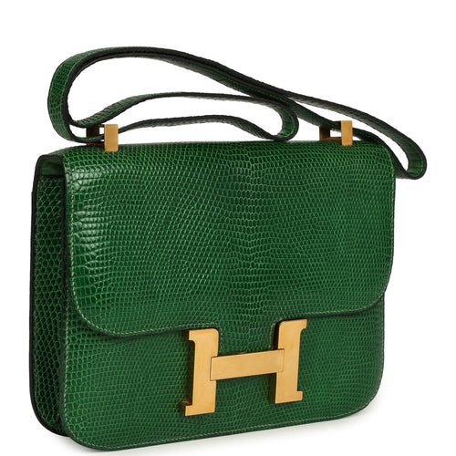 Vintage Hermes Constance 24 Vert Emerald Varanus Salvator Lizard Gold Hardware