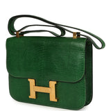 Vintage Hermes Constance 24 Vert Emerald Varanus Salvator Lizard Gold Hardware